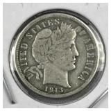 1913 Barber Silver Dime, Quality, US 90%