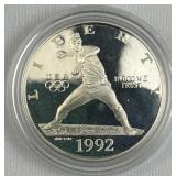 1992 Proof Silver Baseball Olympics Dollar, 90%
