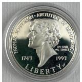 1993 Proof Silver Thomas Jefferson Dollar, 90%