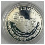 1991 Proof Silver Mt. Rushmore Dollar, 90%