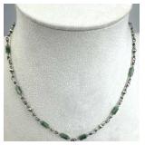 925 Silver Bead and Green Stone Choker Necklace