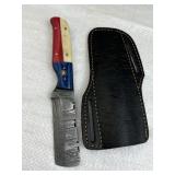 Damascus Steel TX Fixed Blade Knife w/ Sheath