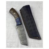 Damascus Steel Fixed Tanto Blade Knife w/ Sheath