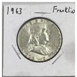 1963 Franklin Silver Half Dollar, US 50c Coin,