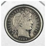1907 Barber Silver Dime, XF Nice Eye Appeal