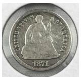 1871 Seated Liberty Silver Half Dime, 90% 5c