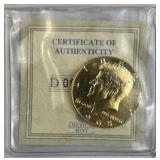 1968-D JFK 40% Silver Half Dollar, Gold Plated