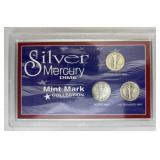 Silver Mercury Dime 3 Coin Mint Mark Set 90%