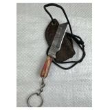 Damascus Steel Fixed Keychain Knife w/ Sheath