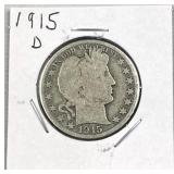 1915-D Barber Silver Half Dollar, US 90%