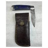 Damascus Steel Folding Blade Knife w/ Sheath
