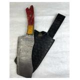 Damascus Steel Fixed Chopper Blade Knife w/ Sheath