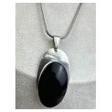 925 Silver Taxco Oval Black Onyx Cabochon Pendant
