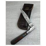 Damascus Steel Folding Blade Knife w/ Sheath