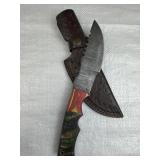 Lg Damascus Steel Fixed Blade Knife w/ Sheath