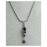 925 Silver Vertical Dangle Blue & Grey Bead Pendan