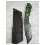 Damascus Steel Fixed Tanto Blade Knife w/ Sheath
