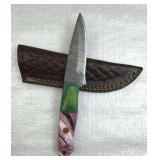 Damascus Steel Fixed Blade Knife w/ Sheath
