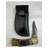 Damascus Steel Folding Blade Knife w/ Sheath