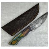 Damascus Steel Fixed Blade Knife w/ Sheath