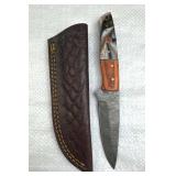Damascus Steel Fixed Blade Knife w/ Sheath
