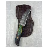 Damascus Steel Fixed Talon Blade Knife w/ Sheath