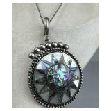 925 Silver Vtg Aztec Sun God Abalone Pendant Neckl