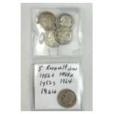 (5) 1952-1964 Silver Roosevelt Dimes, US 90%