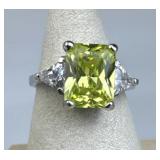 925 Silver Green & White Zirconia Ring