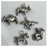 925 Silver Lot of 5 Horse & Bull Charms