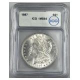 1887 Morgan Silver Dollar, ICG MS64
