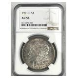1921-D Morgan Silver Dollar, NGC AU58 Variety