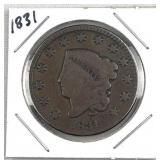 1831 US Coronet Head Large Cent, 1c Coin