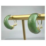 14K Gold Green Jade Semi-Circle Hoop Earrings