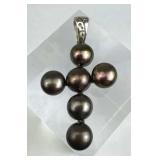 925 Silver Tahitian Chocolate Baroque Pearl Cross