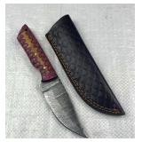 Damascus Steel Fixed Blade Knife w/ Sheath