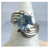 925 Silver Light Blue Zirconia Ribbed Bypass Ring
