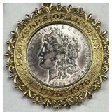 1884-O Morgan Silver Dollar in Bicentennial Bezel
