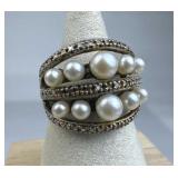 925 Silver Ross Simons Gen. Pearl & 2 Accent Diamo