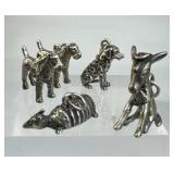 925 Silver Lot of 5 Dogs, Donkey & Dillo Charms