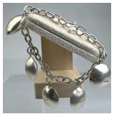 925 Silver Puffed Textured Disc Charm Bracelet