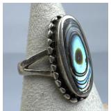 925 Silver Elongated Oval Abalone Bead Frame Ring