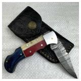 Damascus Steel Fixed Blade Knife w/ Sheath