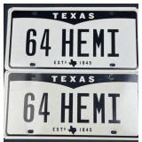 (2) TX Custom '64 HEMI' License Plate Est. 1845