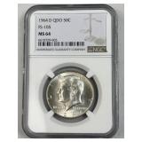 1964-D JFK 90% Silver, QDO FS-105 NGC MS64