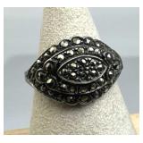 925 Silver Vintage Marquise Shaped Marcasite Ring