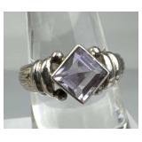 925 Silver Square-Cut Amethyst Ring