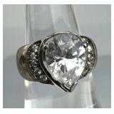 925 Silver Large Pear-Shape Zirconia Ring