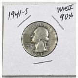 1941-S WWII Era Washington Silver Quarter, 90%