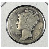 1918-S Early Date Mercury Silver Dime, US 90%